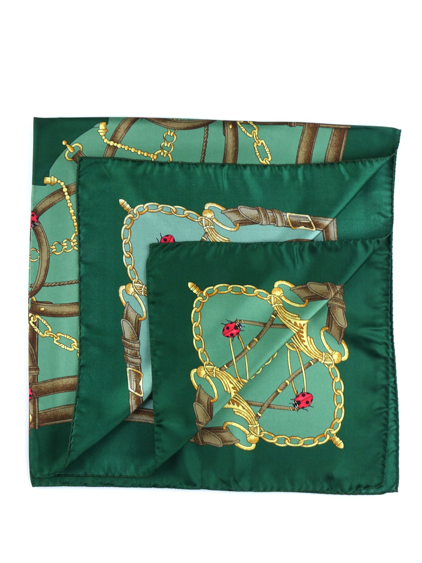 Green silk printed scarf 90x90cm LADY BUGS