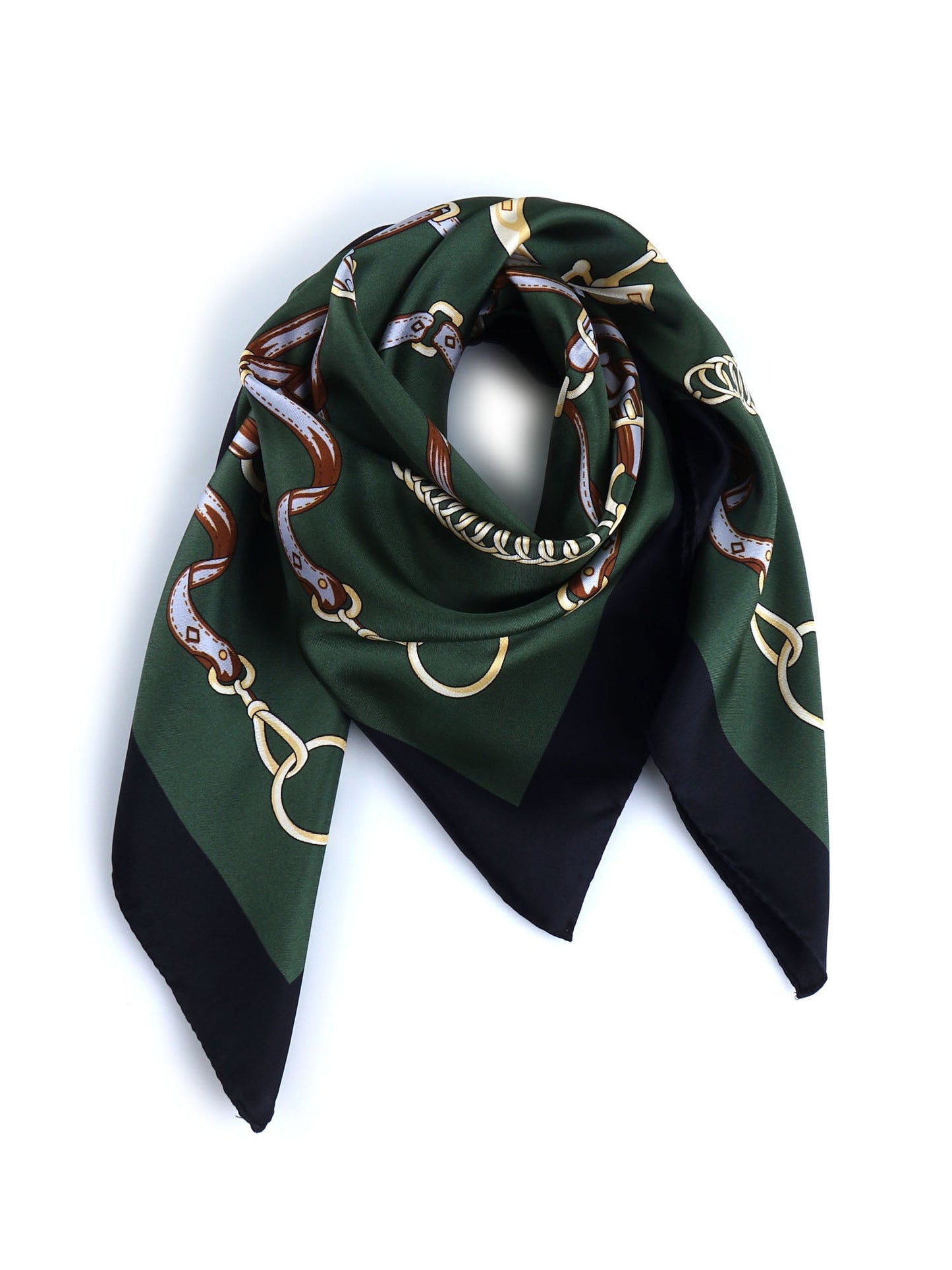 Green silk printed scarf 90x90cm REINS