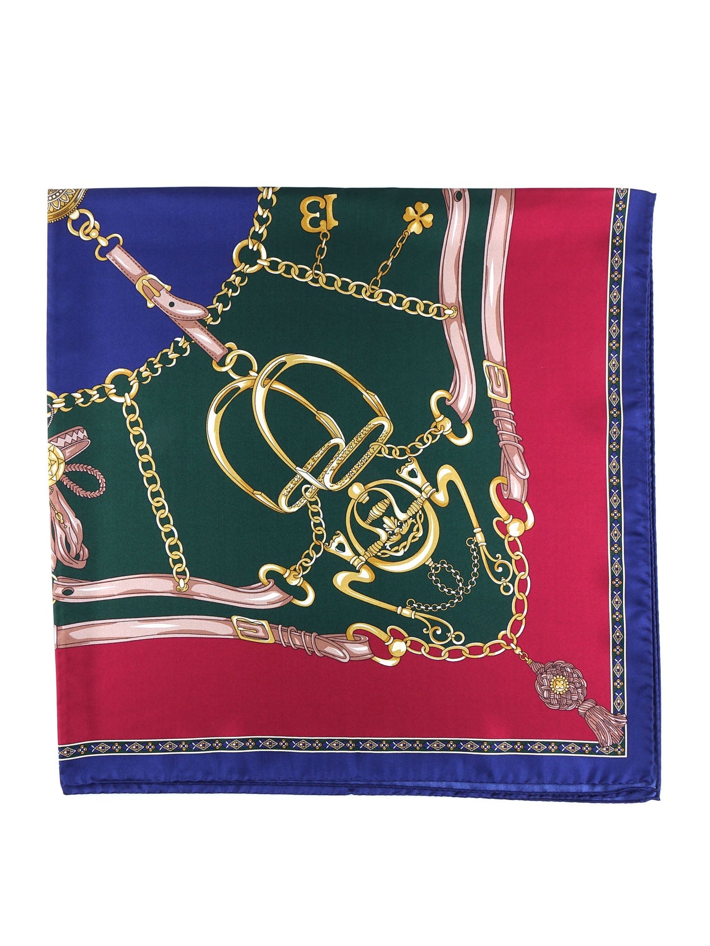 Green silk printed scarf 90x90cm GOOD LUCK
