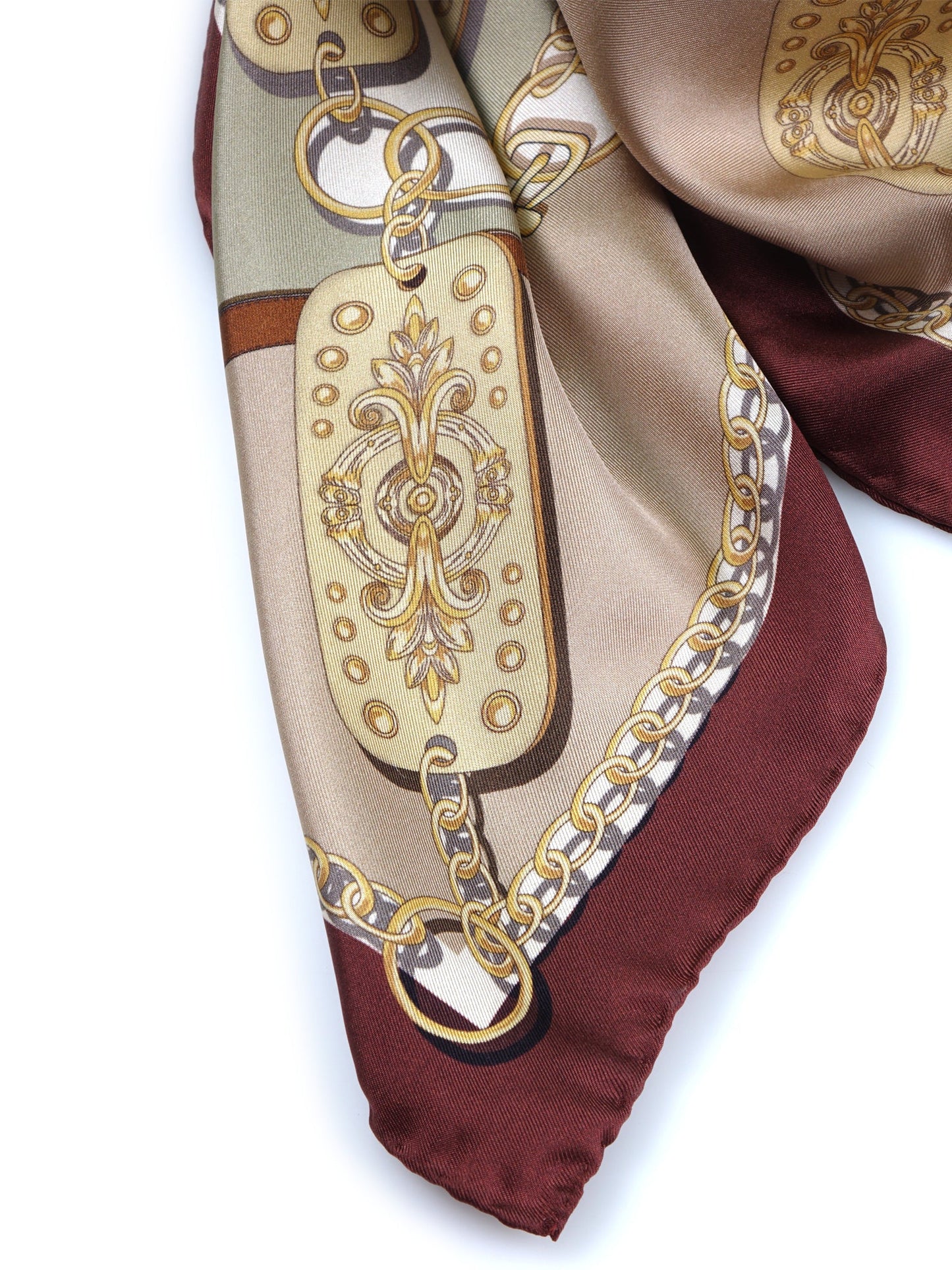 Green/beige in pure printed silk Stole Scarf ERENIKE