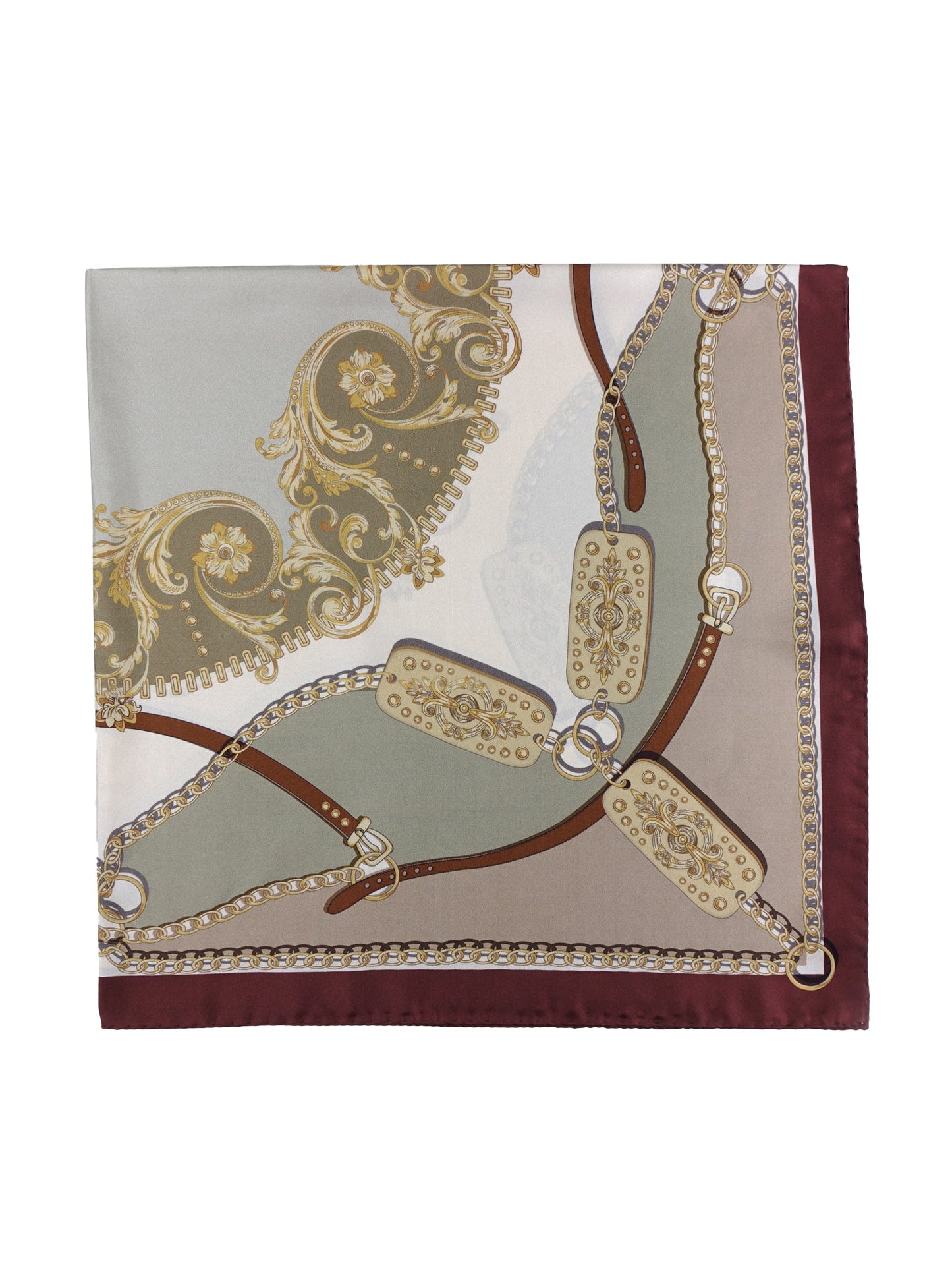 Green/beige in pure printed silk Stole Scarf ERENIKE