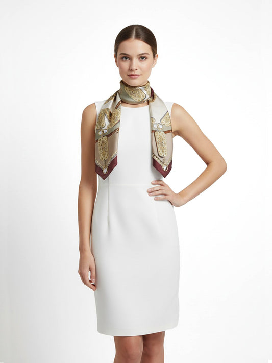 Green/beige in pure printed silk Stole Scarf ERENIKE