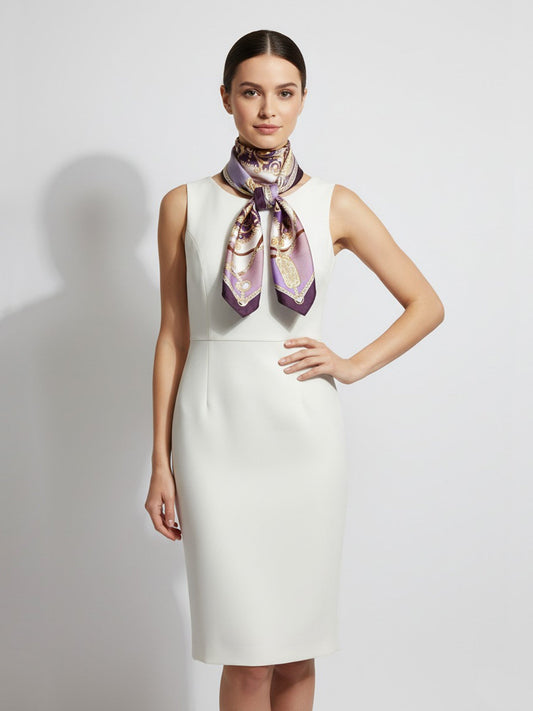Lilac/beige in pure printed silk Stole Scarf BERENIKE
