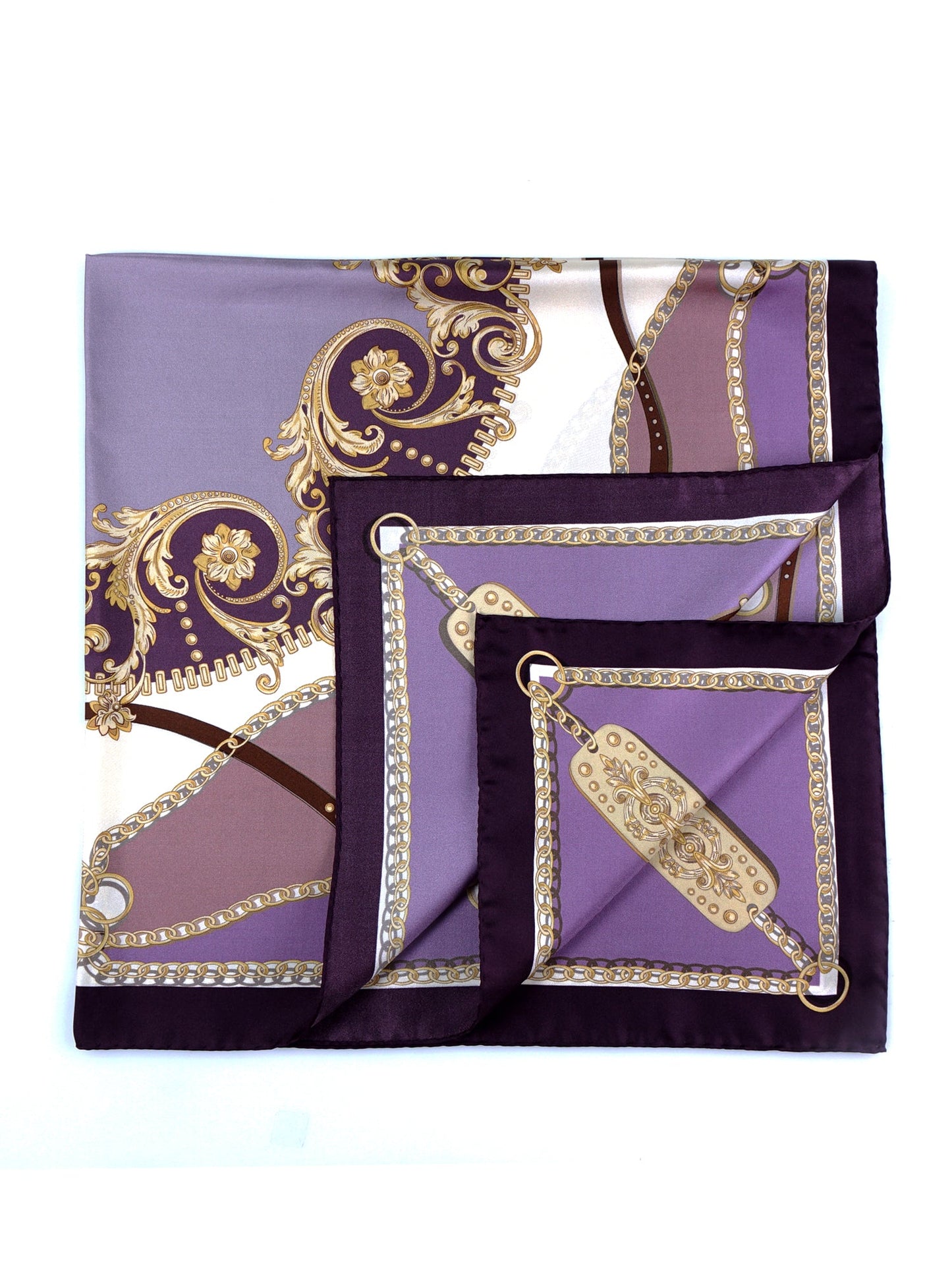Lilac/beige in pure printed silk Stole Scarf BERENIKE