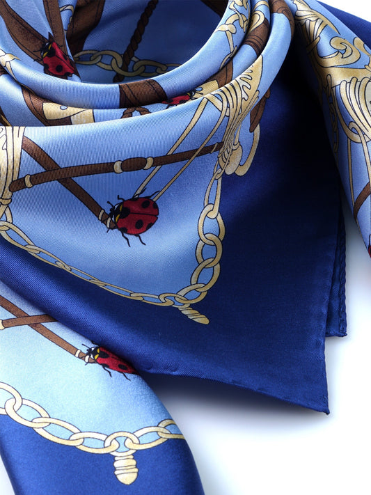 Electric Blue Scarf 90x90cm in Printed Silk LADY BUGS