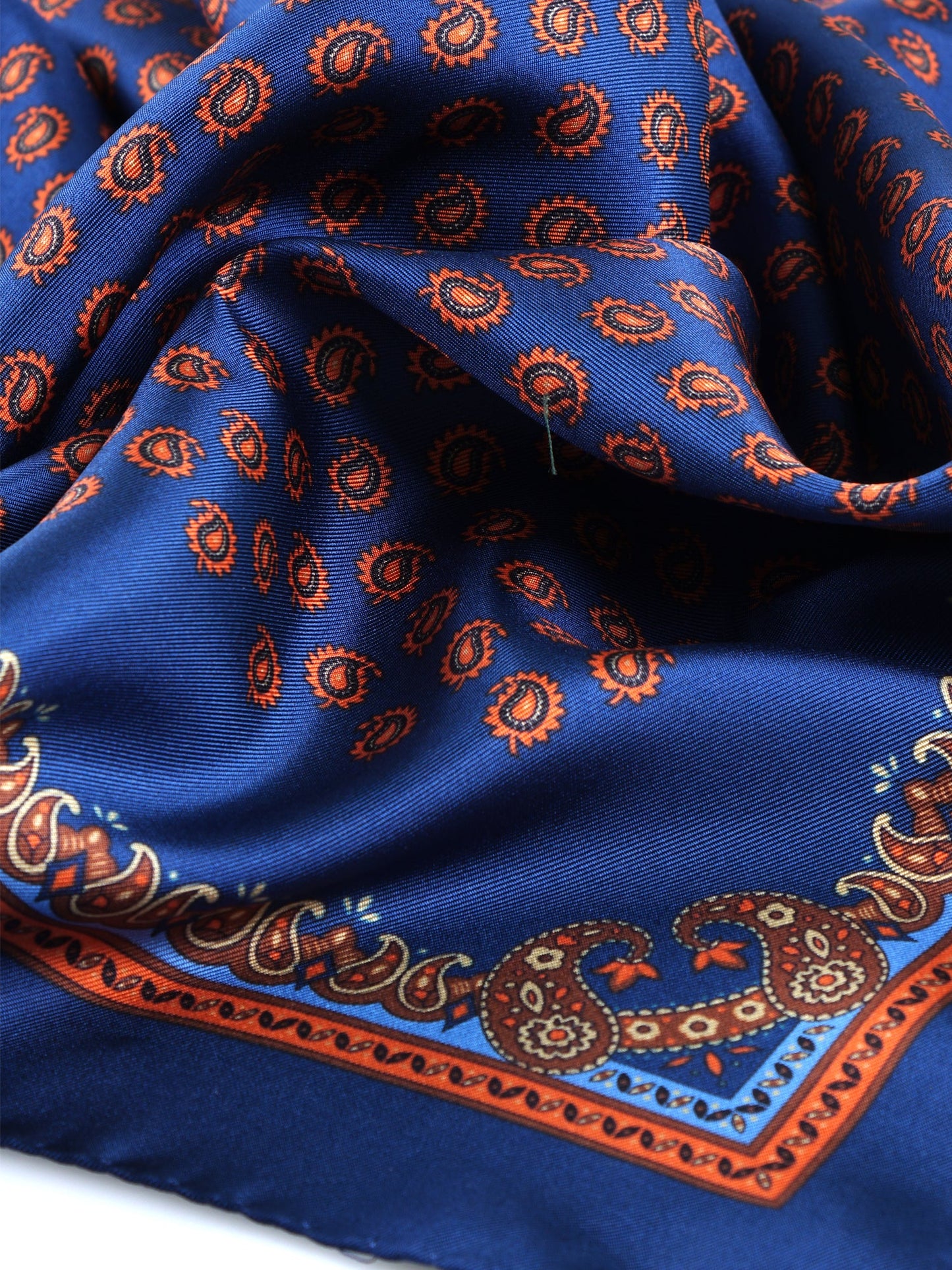 Blue silk scarf 70x70cm printed RAIN