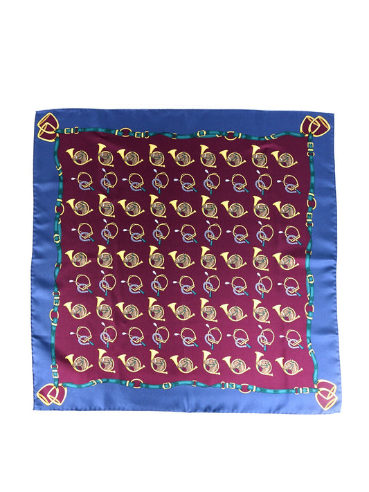 Bordeaux scarf 70x70cm in printed silk TRUMPETS