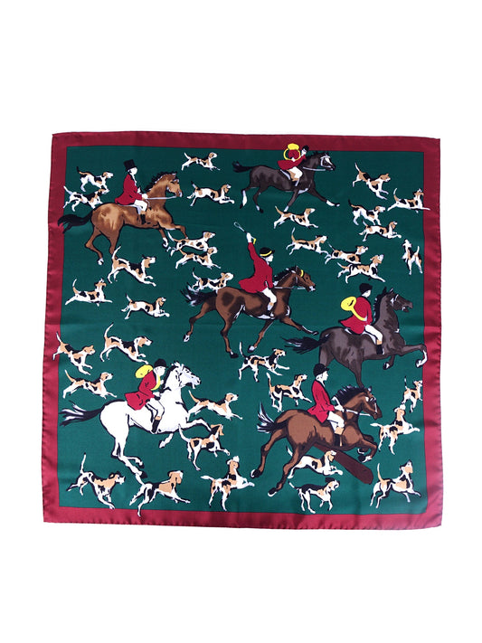Green scarf 70x70cm in printed silk HORSES