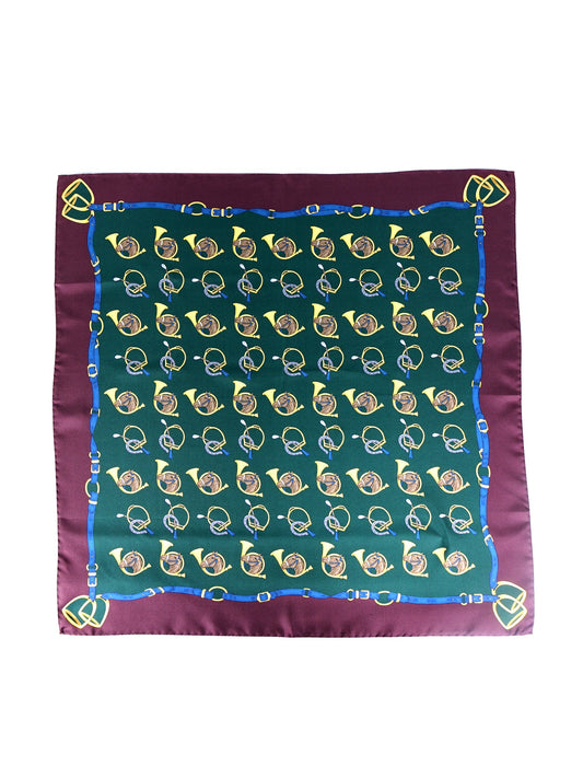 Green 70x70cm Printed Silk Scarf TRUMPETS