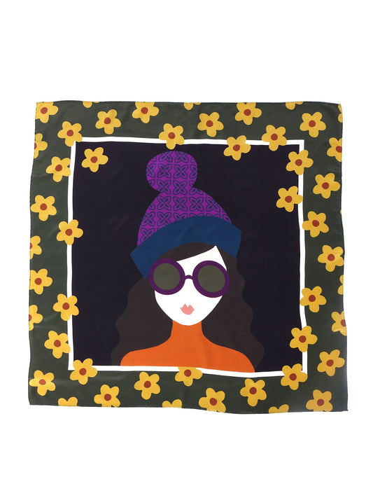 Green 70x70cm Crinkled Silk Scarf LADY