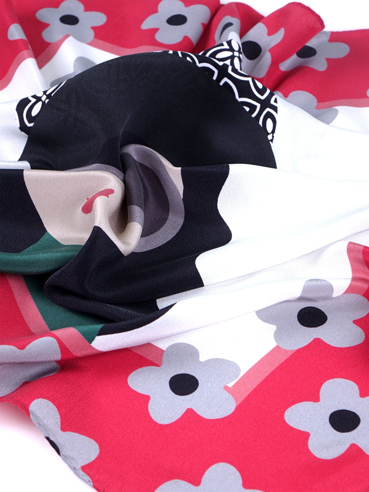 Red scarf 70x70cm in crinkled silk printed LADY