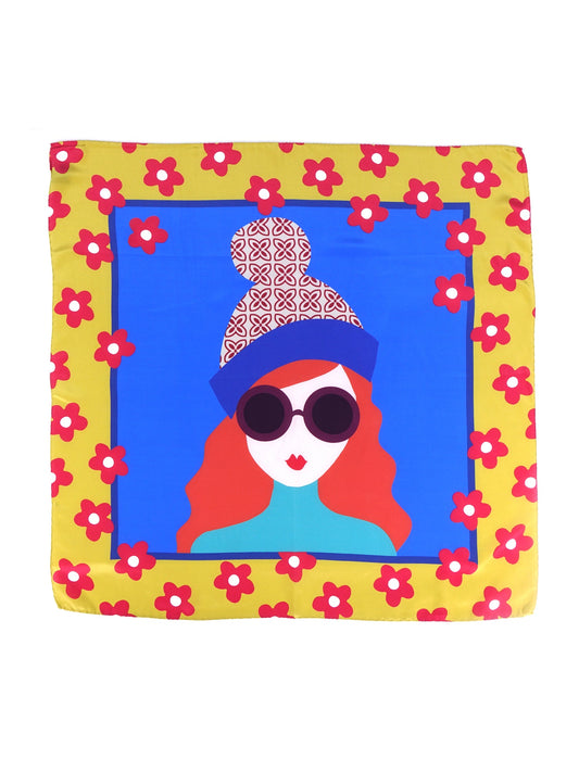 Yellow scarf 70x70cm in crepe printed silk LADY