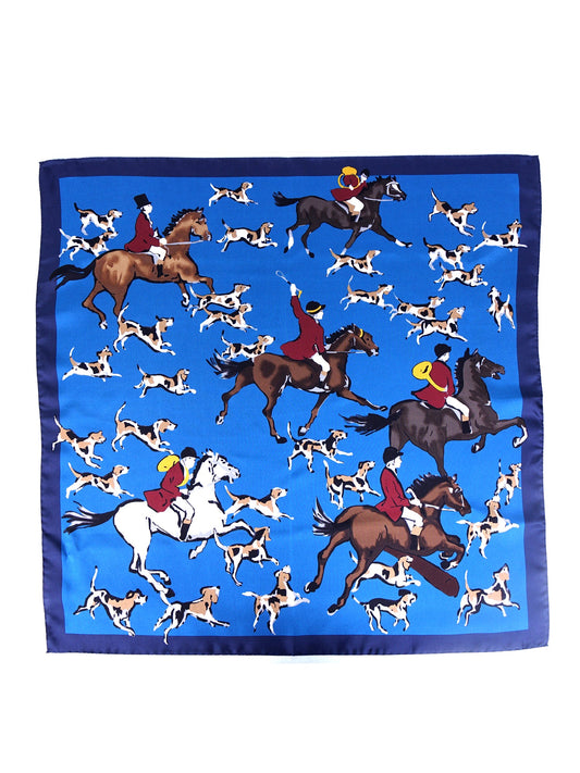 Blue Scarf 70x70cm in Printed Silk HORSES