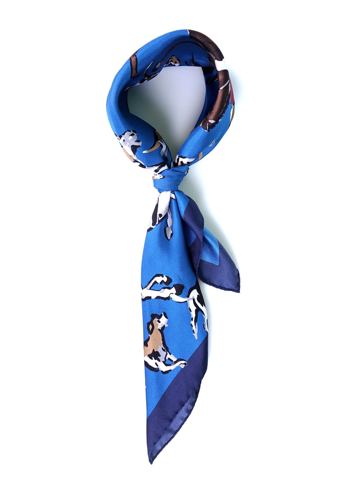 Blue Scarf 70x70cm in Printed Silk HORSES
