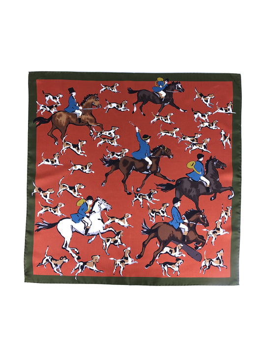 Rust Foulard 70x70cm in Printed Silk HORSES