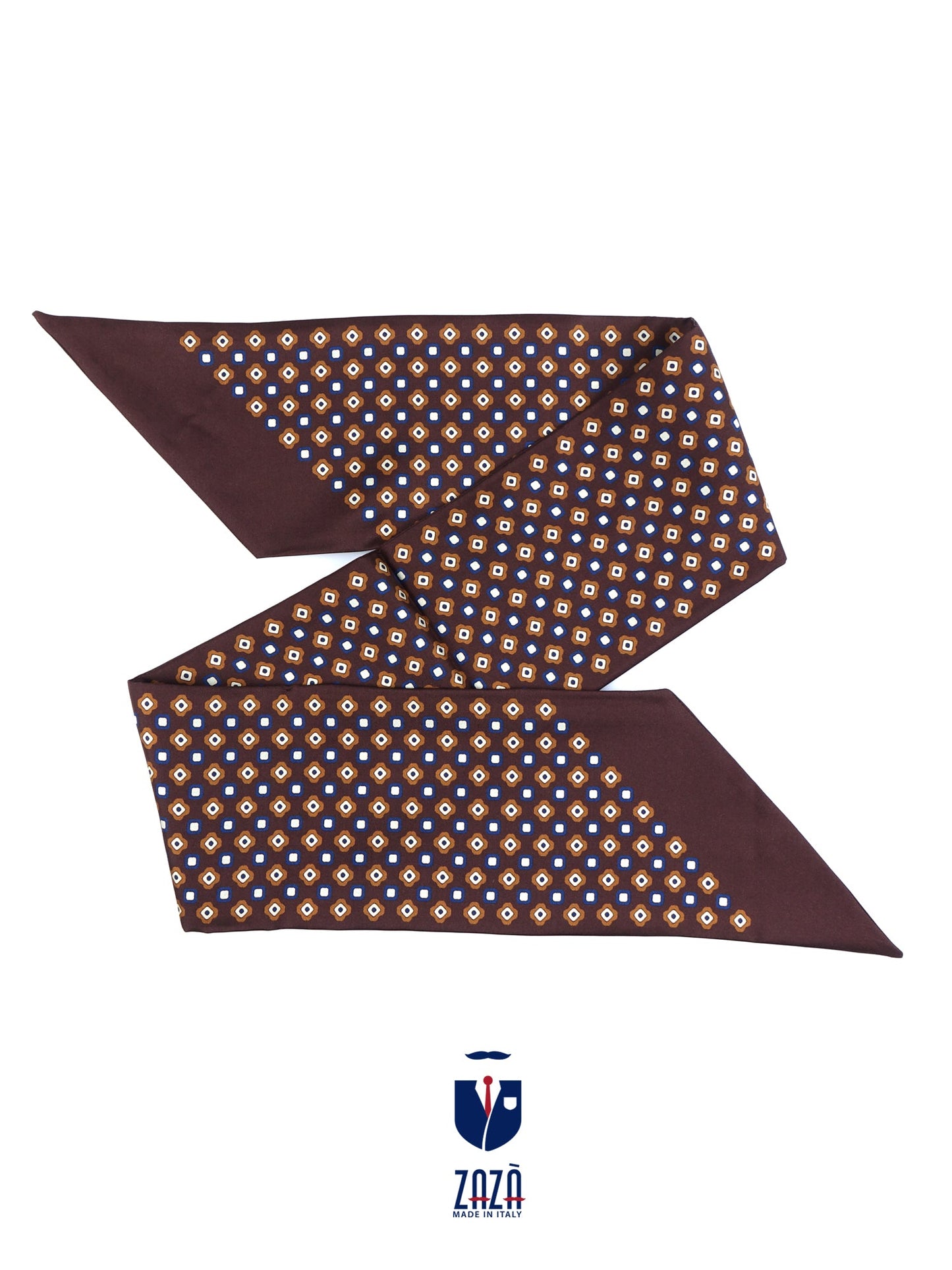 Silk Printed Twilly Scarf in Brown CAREN