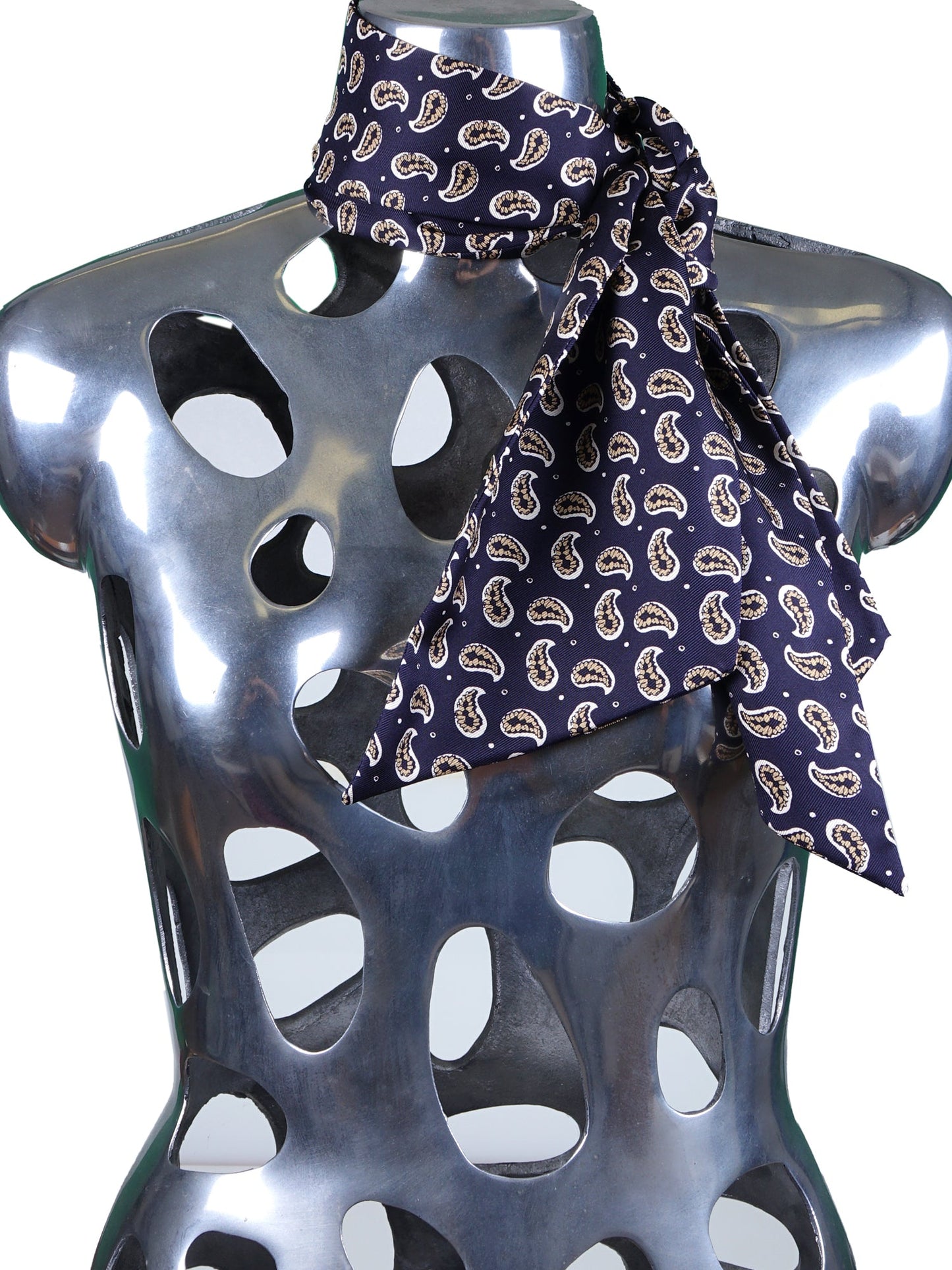 Dark blue silk printed twilly scarf FRANGY