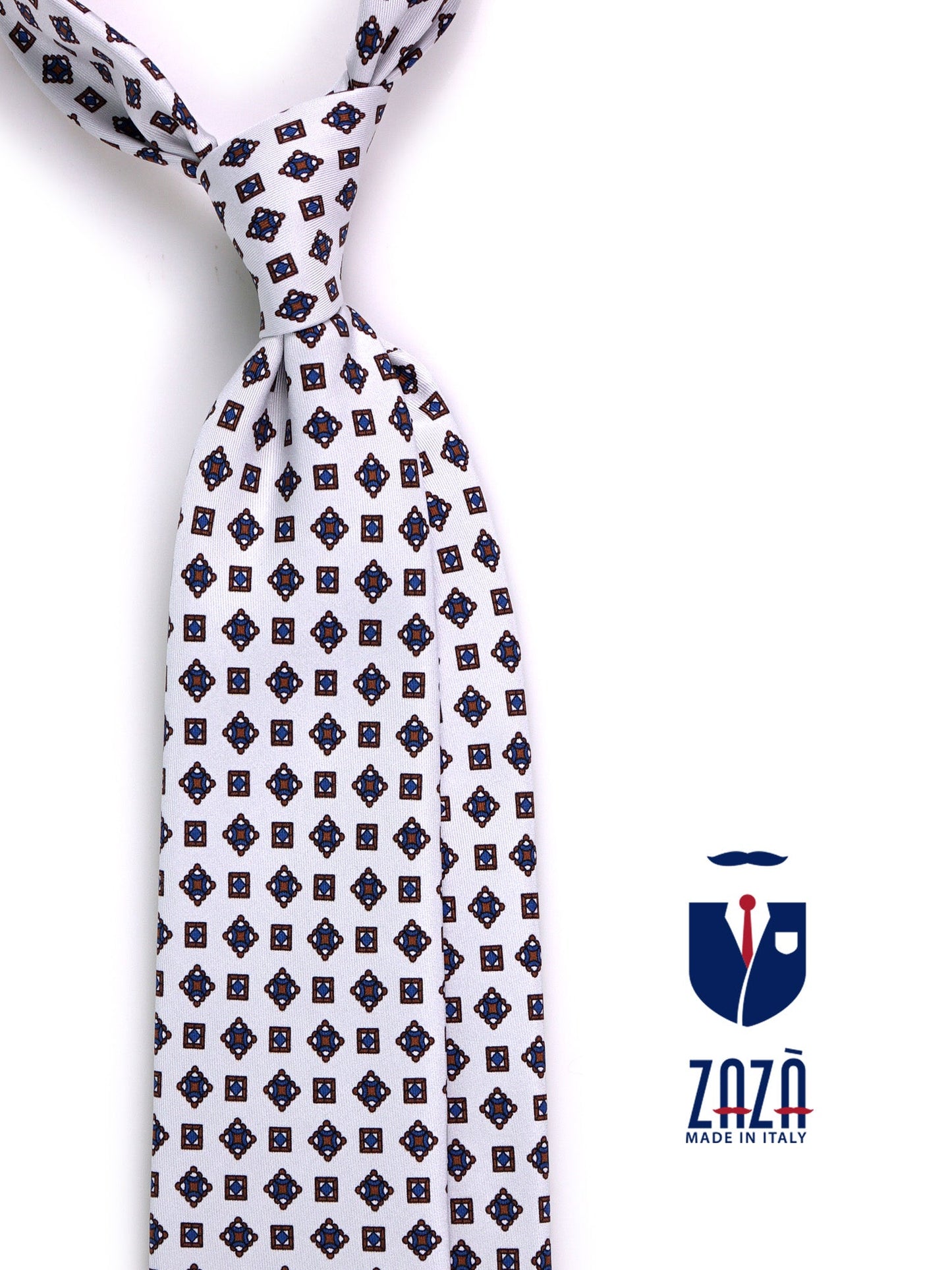 FLICK 3-fold printed silk tie white