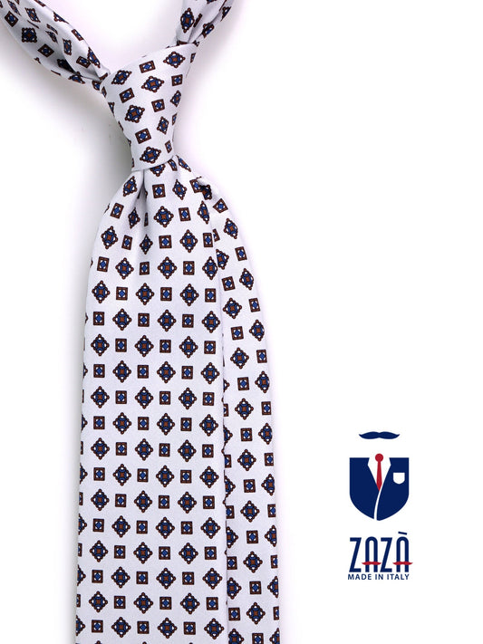 FLICK 3-fold printed silk tie white