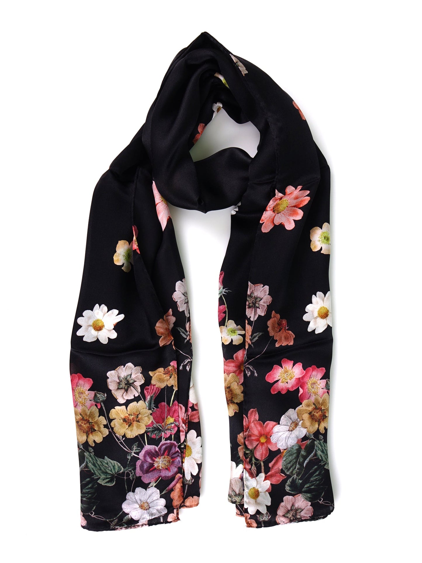 Black FLOVER Printed Pure Silk Satin Stole