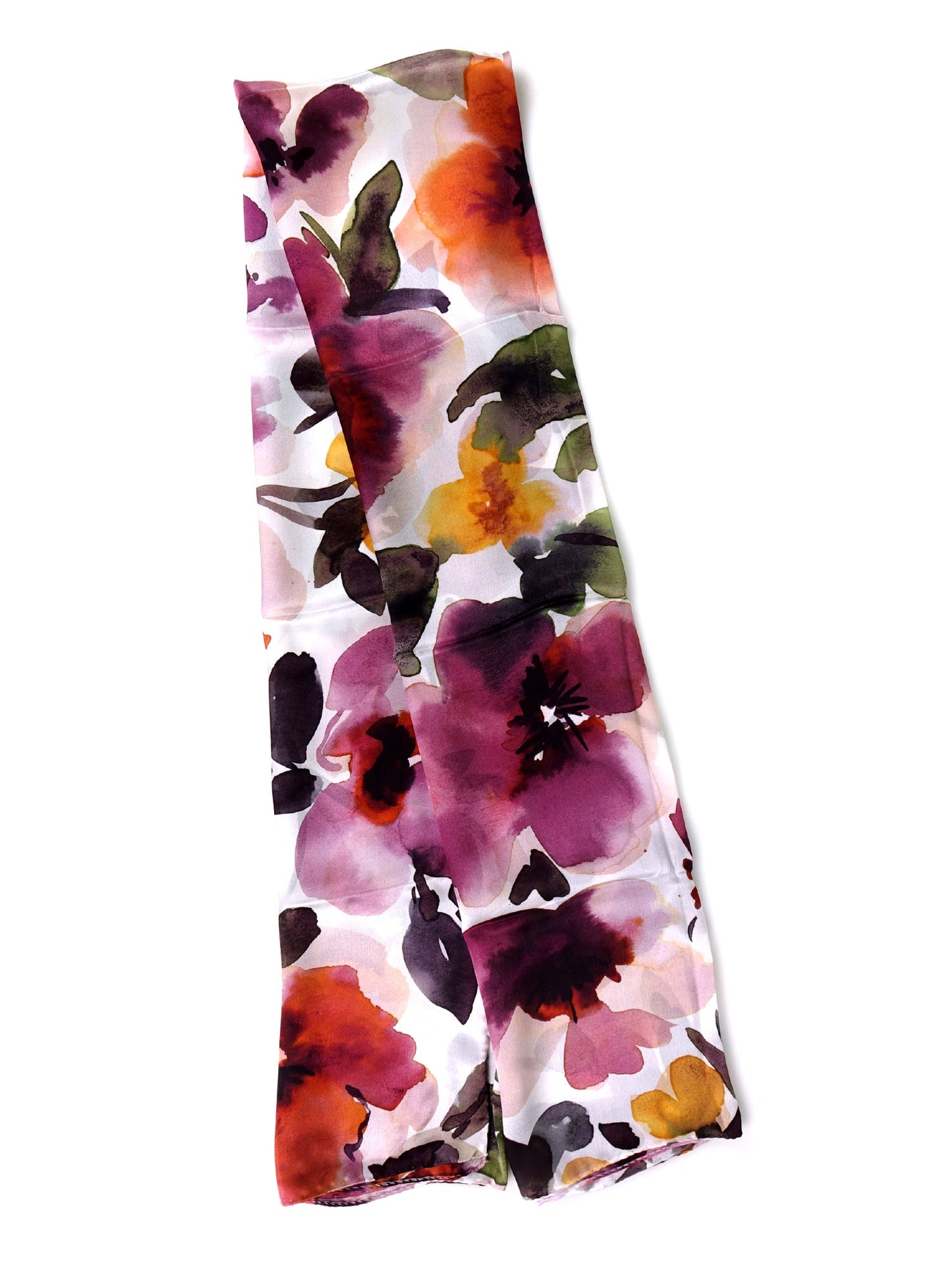 Printed pure silk satin stole with GARDEN floral motif