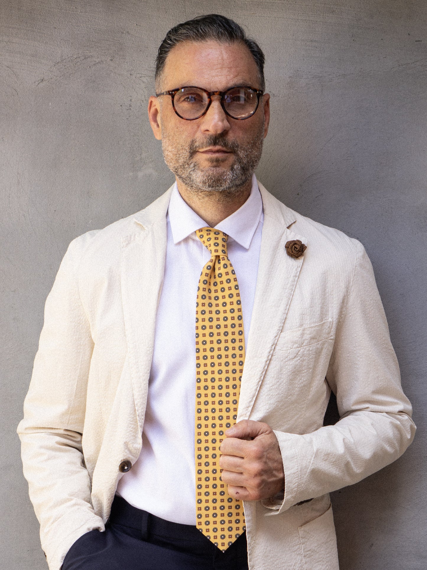 Yellow GARFIELD 3 Fold Tie in madder silk