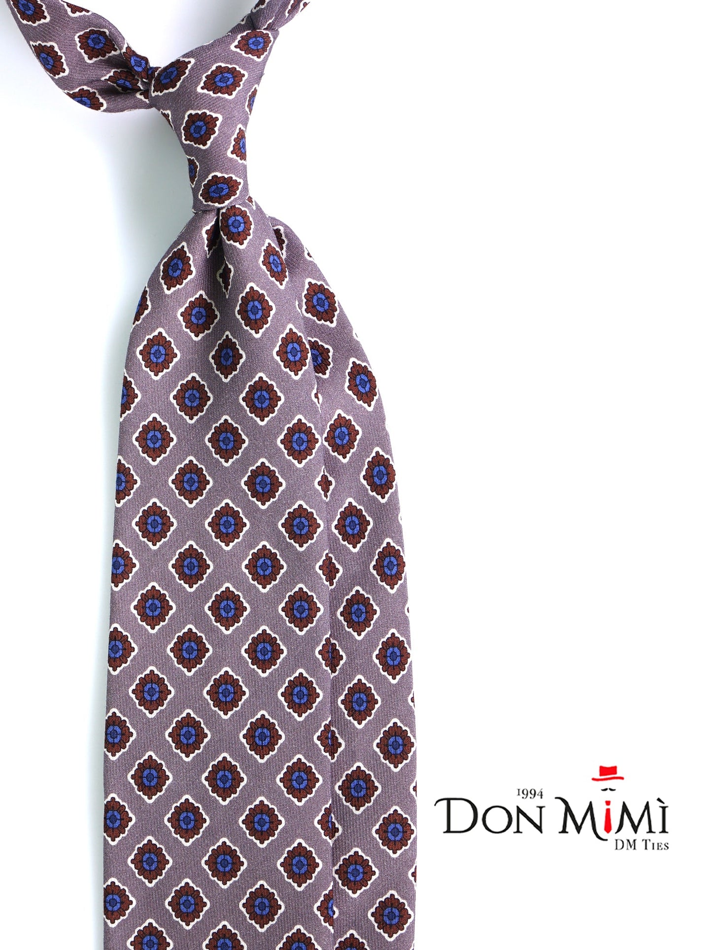 Beige GASTONE 3-Fold Tie in English printed challis wool