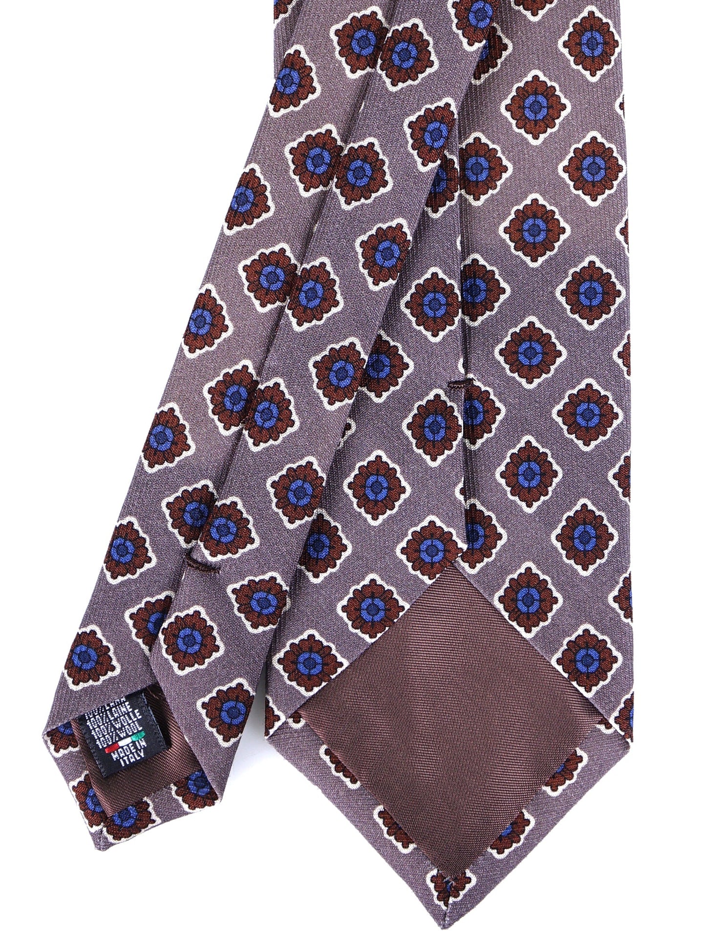 Beige GASTONE 3-Fold Tie in English printed challis wool