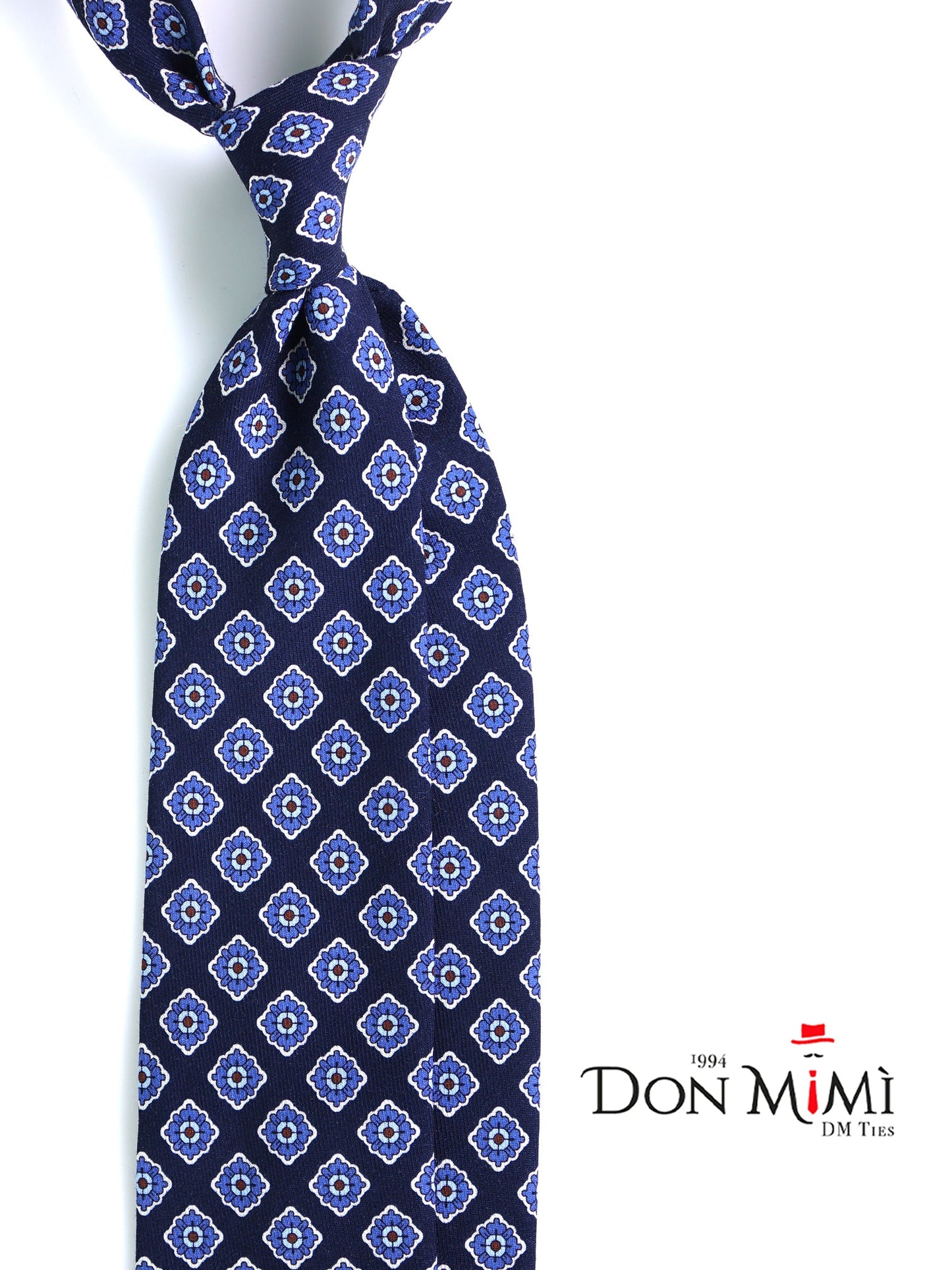 Blue GASTONE 3-Fold Tie in English Printed Challis Wool