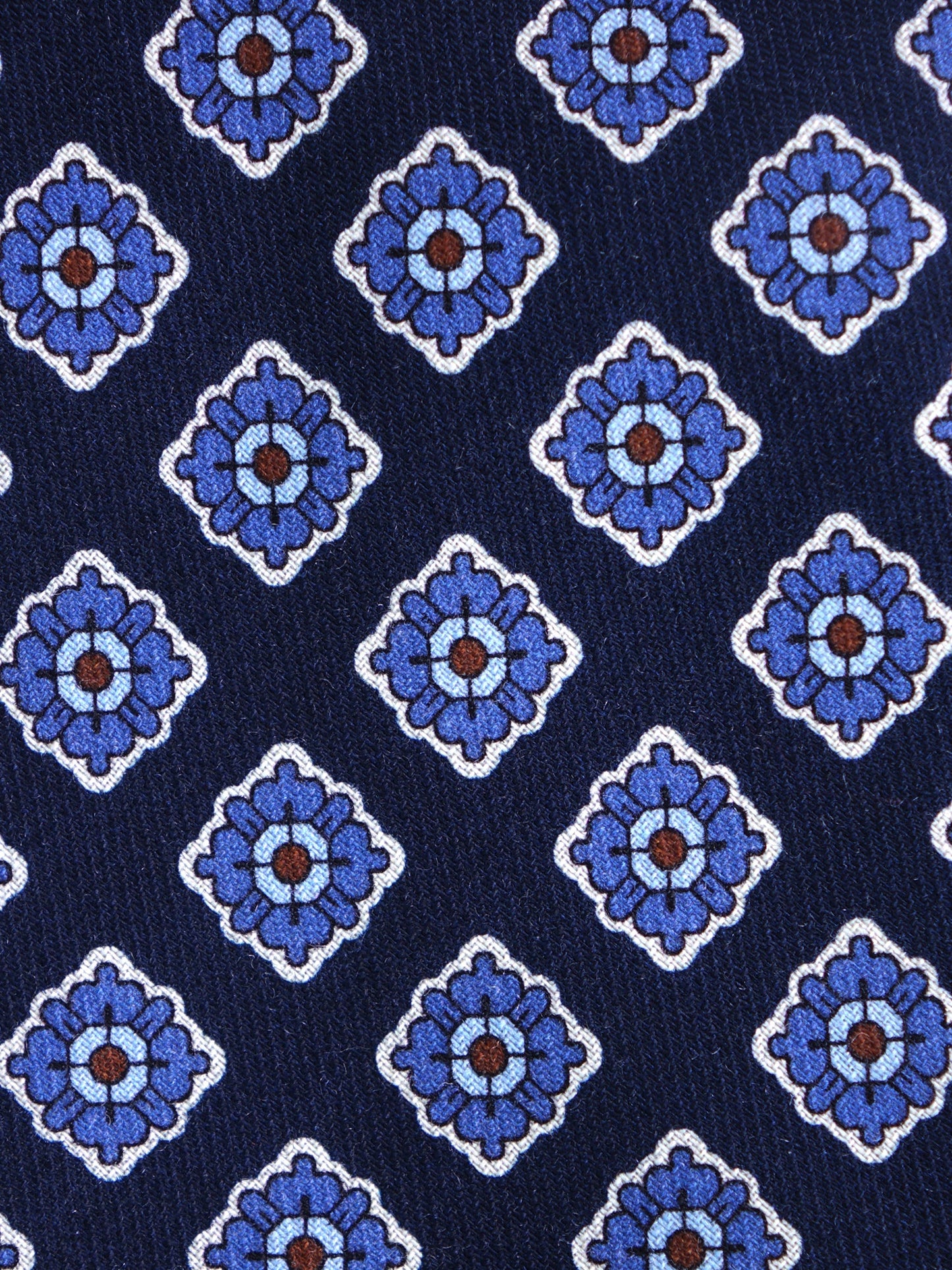 Blue GASTONE 3-Fold Tie in English Printed Challis Wool