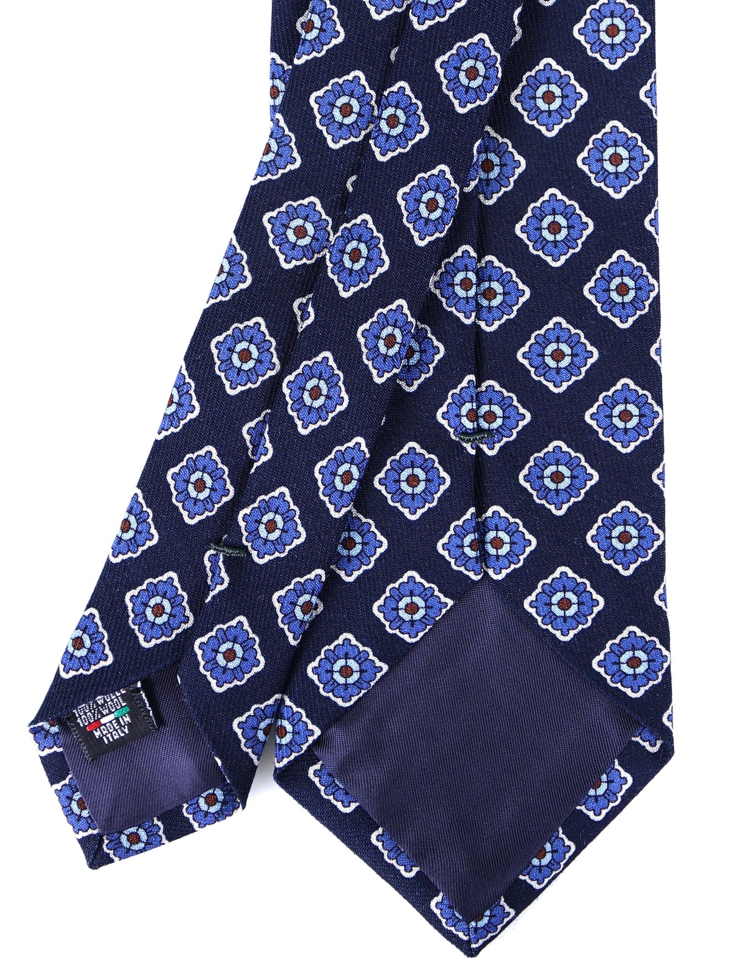 Blue GASTONE 3-Fold Tie in English Printed Challis Wool