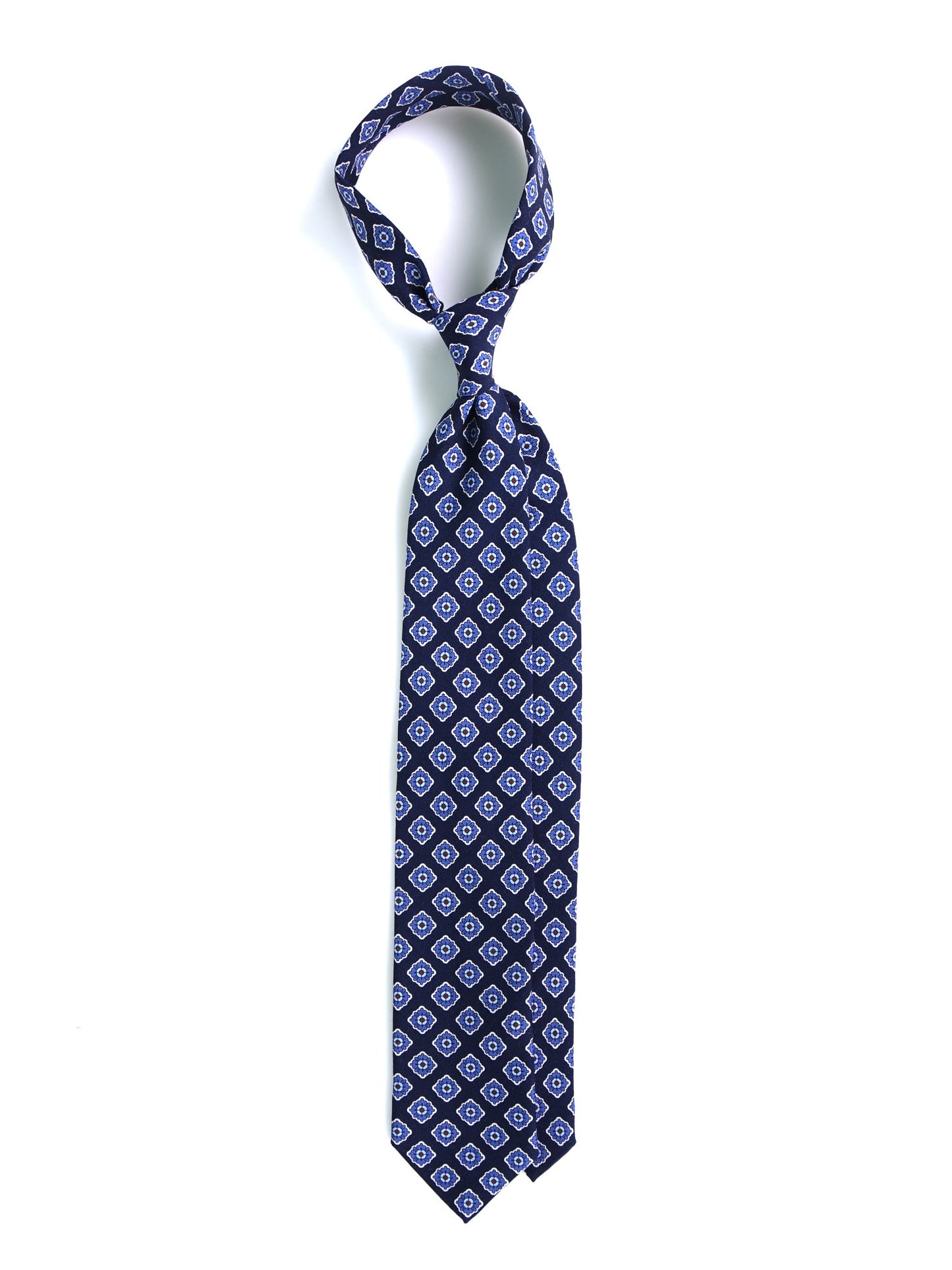 Blue GASTONE 3-Fold Tie in English Printed Challis Wool
