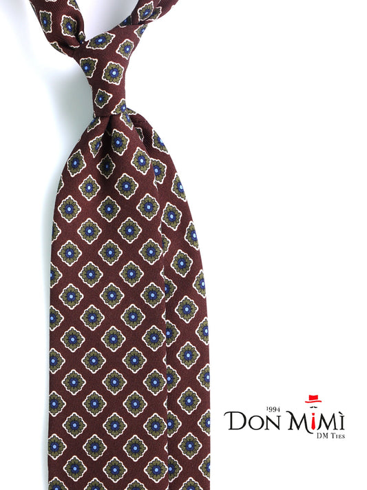 GASTONE Brown 3 Fold Tie in English Printed Challis Wool