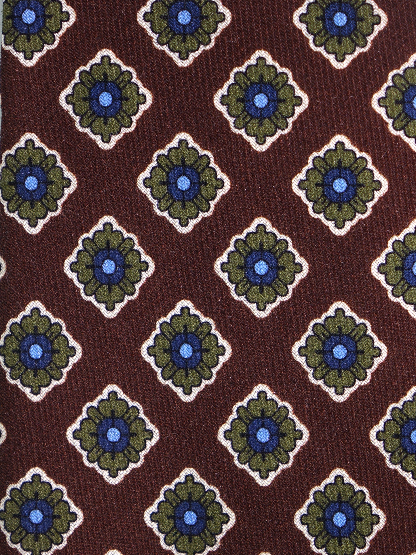 GASTONE Brown 3 Fold Tie in English Printed Challis Wool