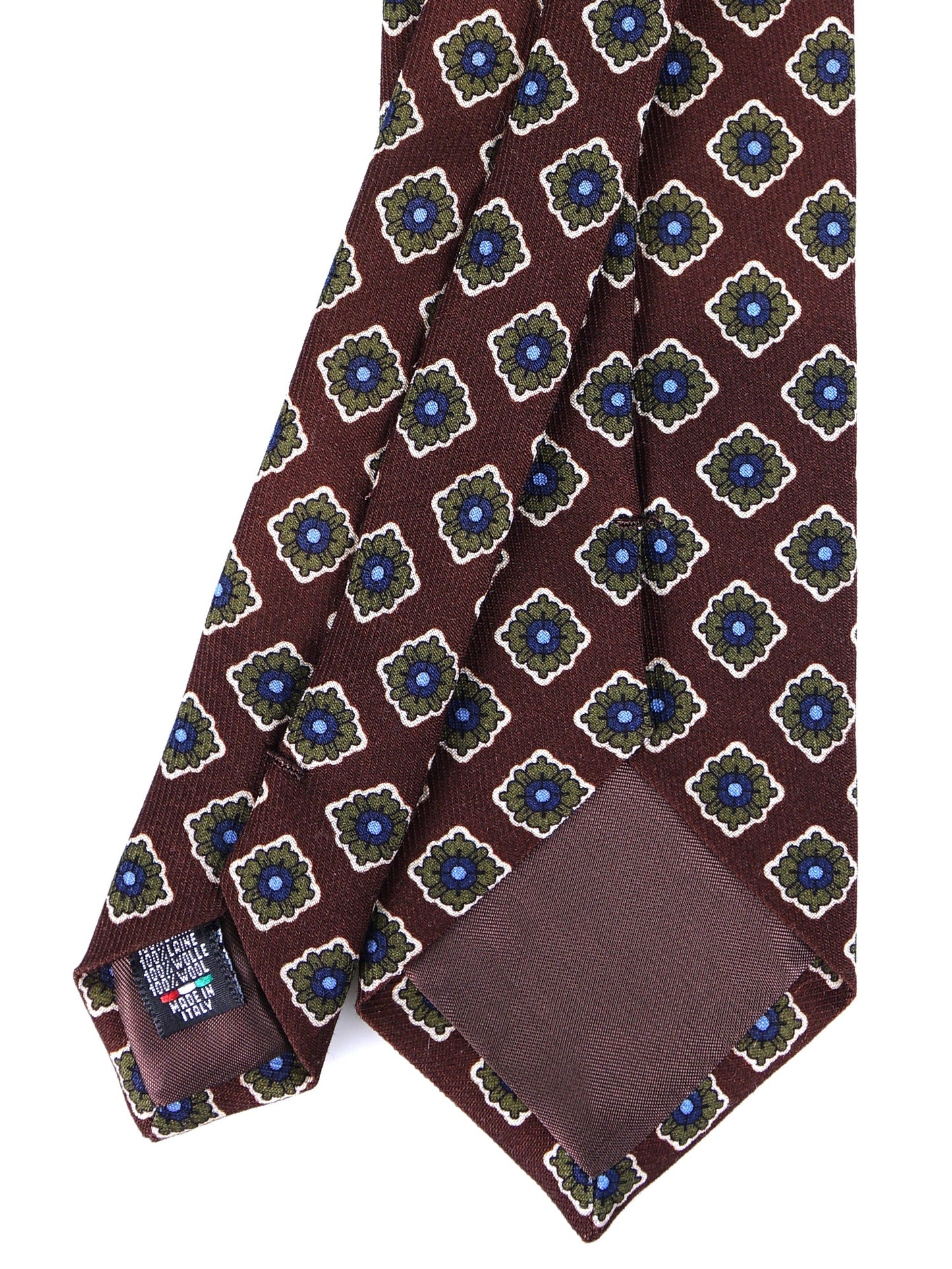 GASTONE Brown 3 Fold Tie in English Printed Challis Wool