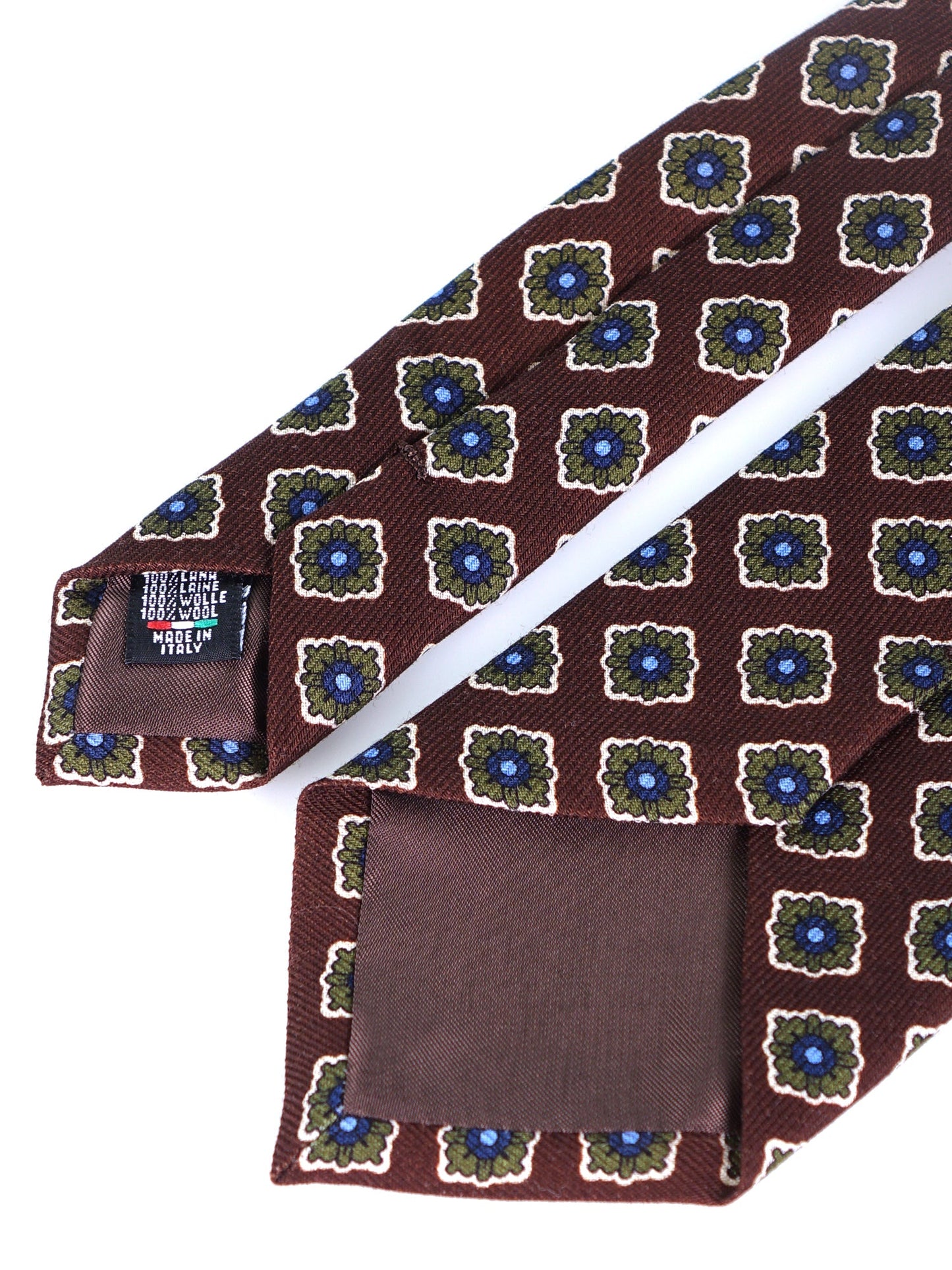 GASTONE Brown 3 Fold Tie in English Printed Challis Wool