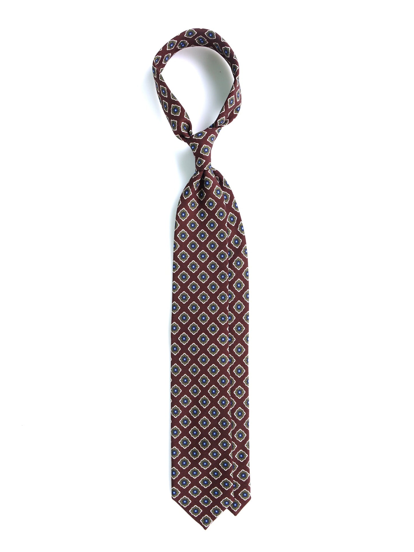 GASTONE Brown 3 Fold Tie in English Printed Challis Wool
