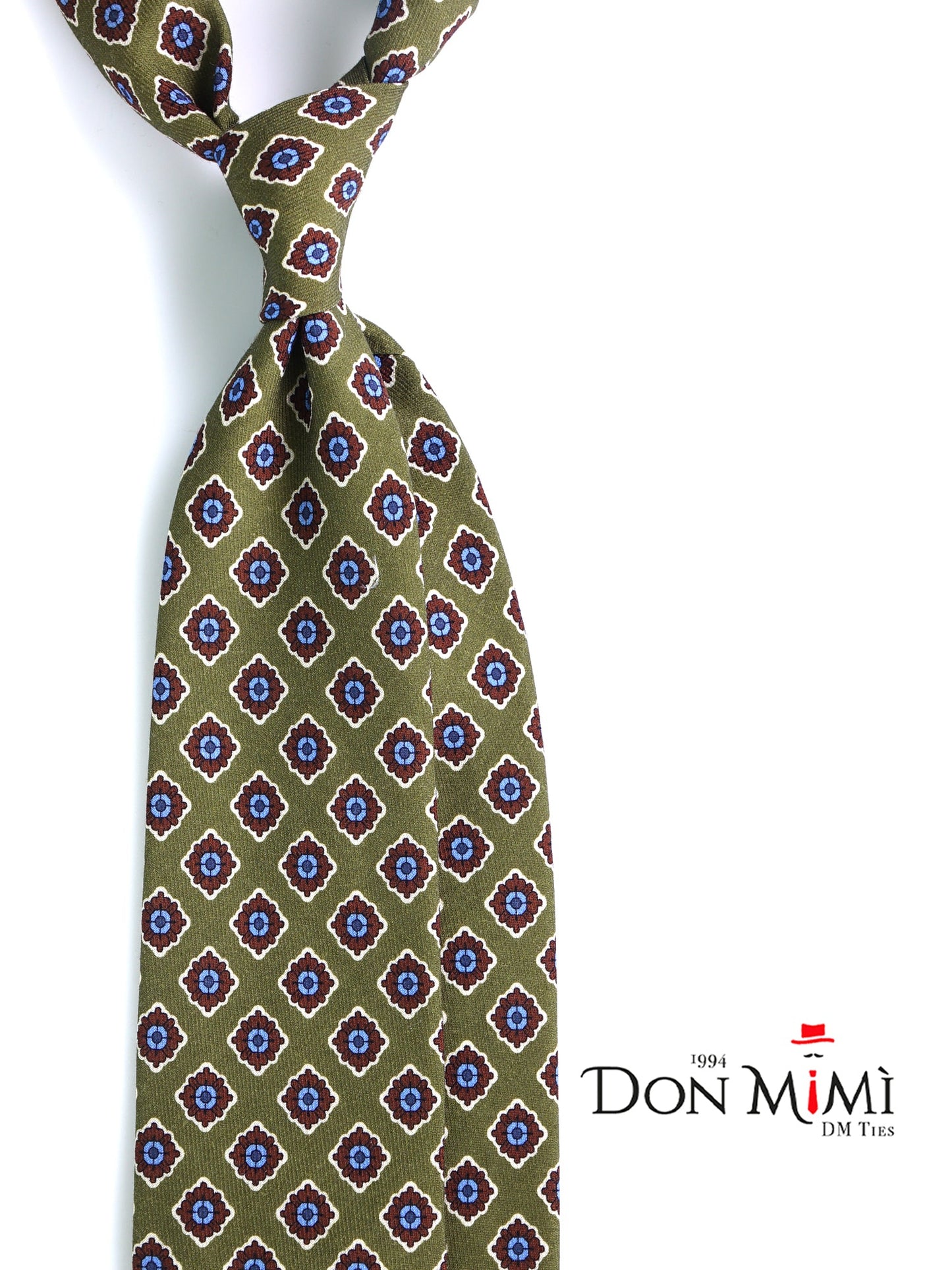 Green Tie 3 Folds GASTONE in Printed English Challis Wool