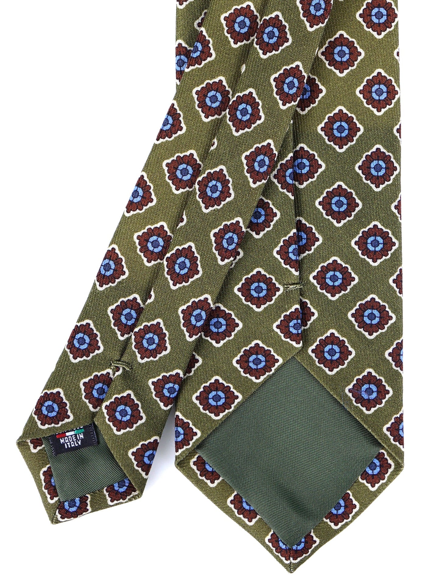 Green Tie 3 Folds GASTONE in Printed English Challis Wool