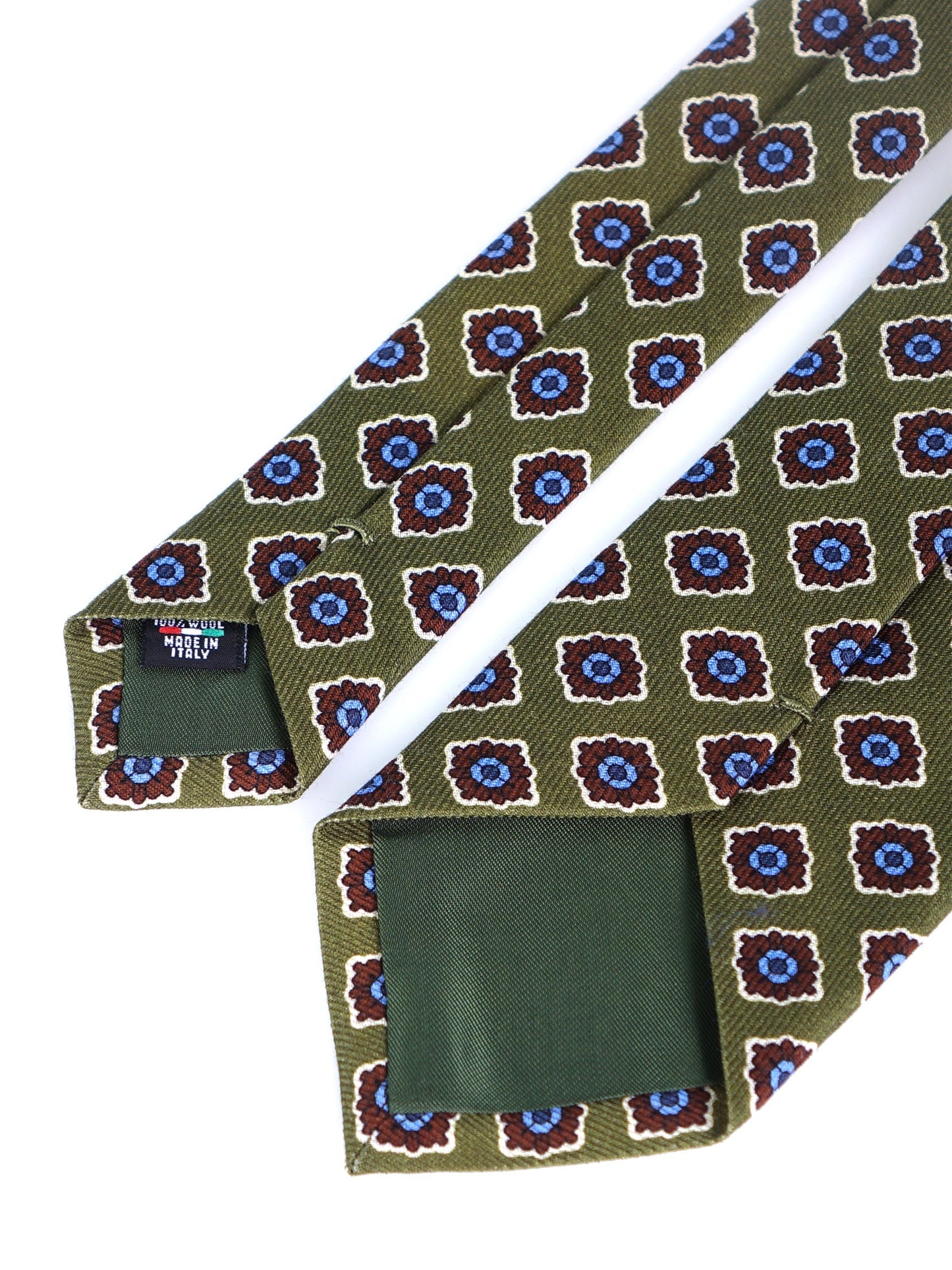 Green Tie 3 Folds GASTONE in Printed English Challis Wool
