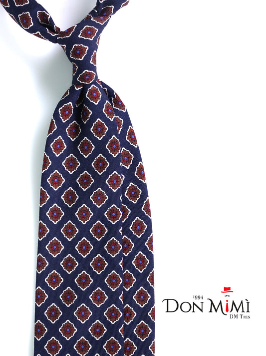 Dark Blue Tie 3 Folds GASTONE in English Printed Challis Wool