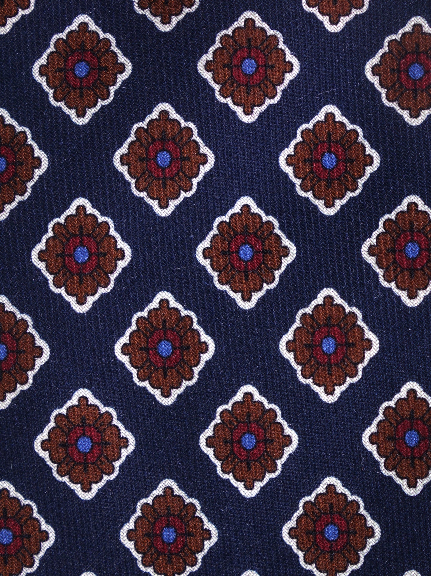 Dark Blue Tie 3 Folds GASTONE in English Printed Challis Wool