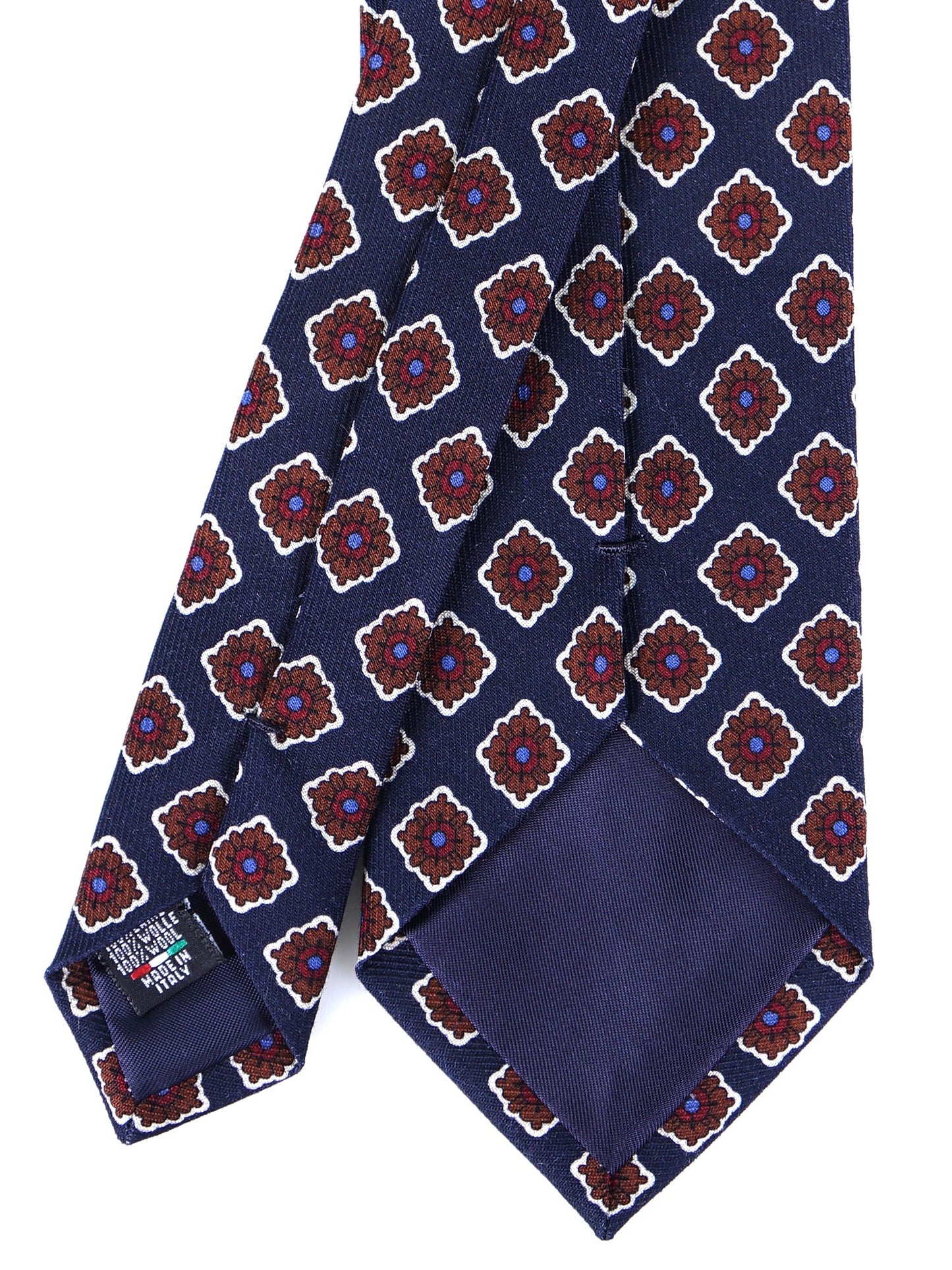 Dark Blue Tie 3 Folds GASTONE in English Printed Challis Wool