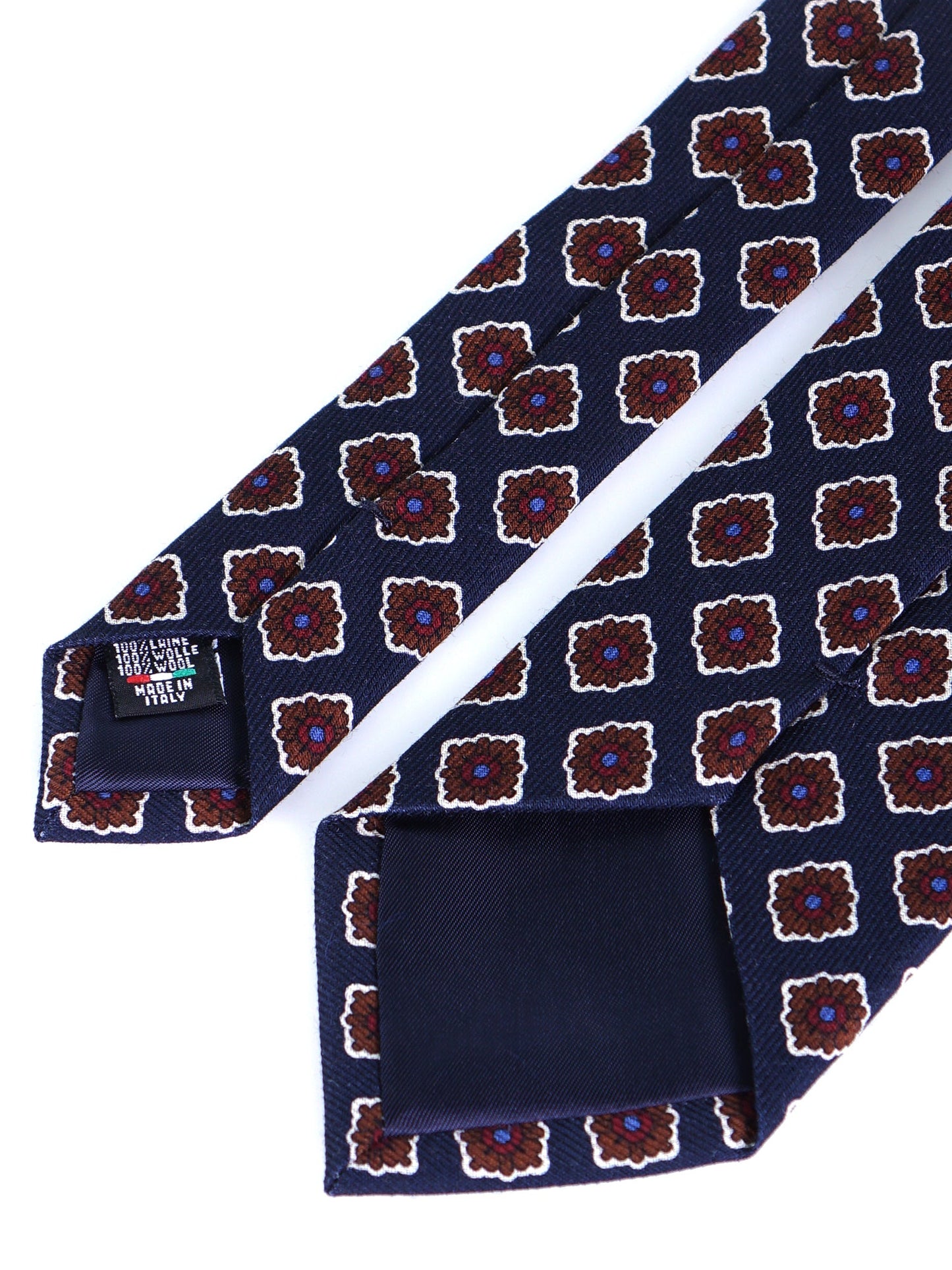 Dark Blue Tie 3 Folds GASTONE in English Printed Challis Wool