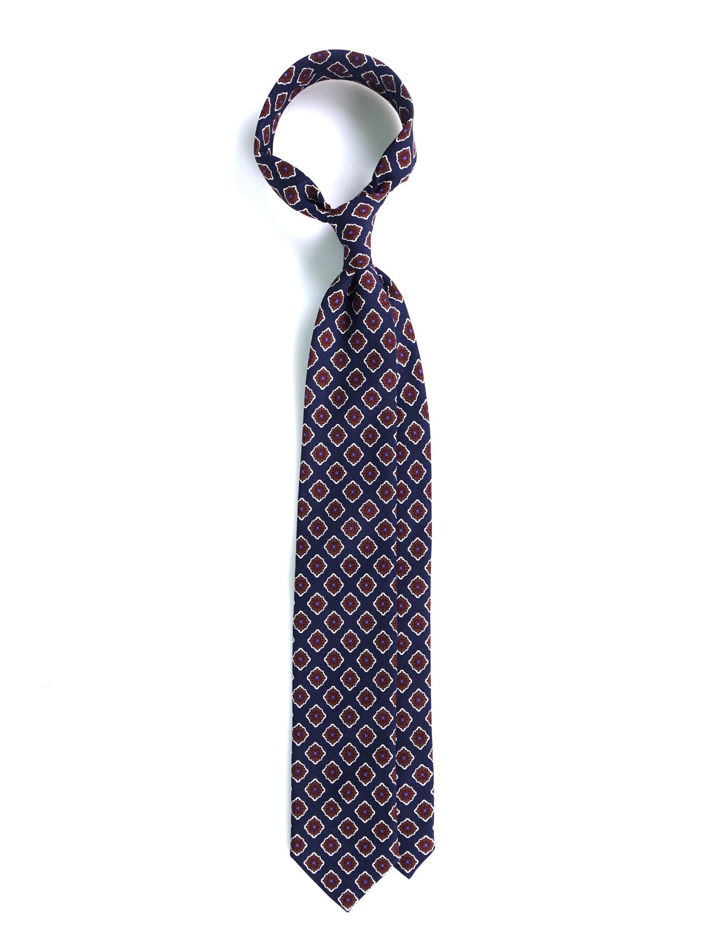 Dark Blue Tie 3 Folds GASTONE in English Printed Challis Wool