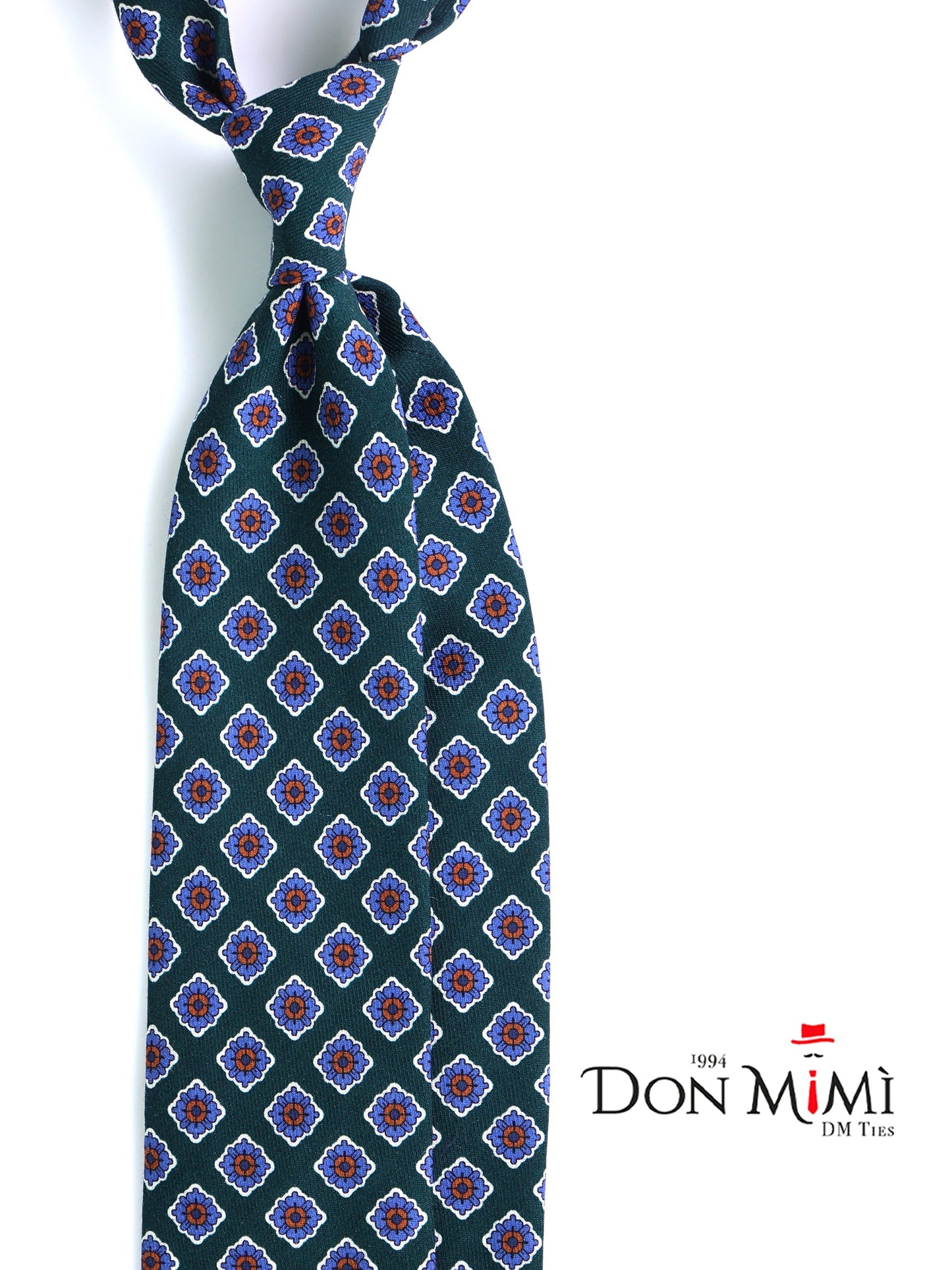 Forest Green 3-Fold GASTONE Tie in Printed English Challis Wool