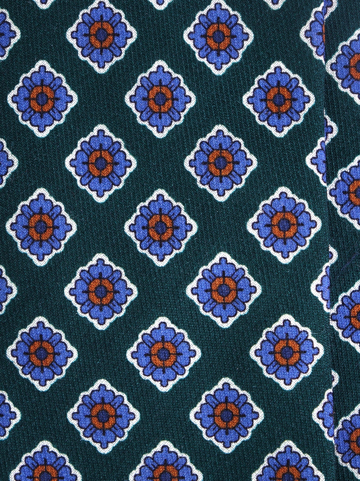 Forest Green 3-Fold GASTONE Tie in Printed English Challis Wool