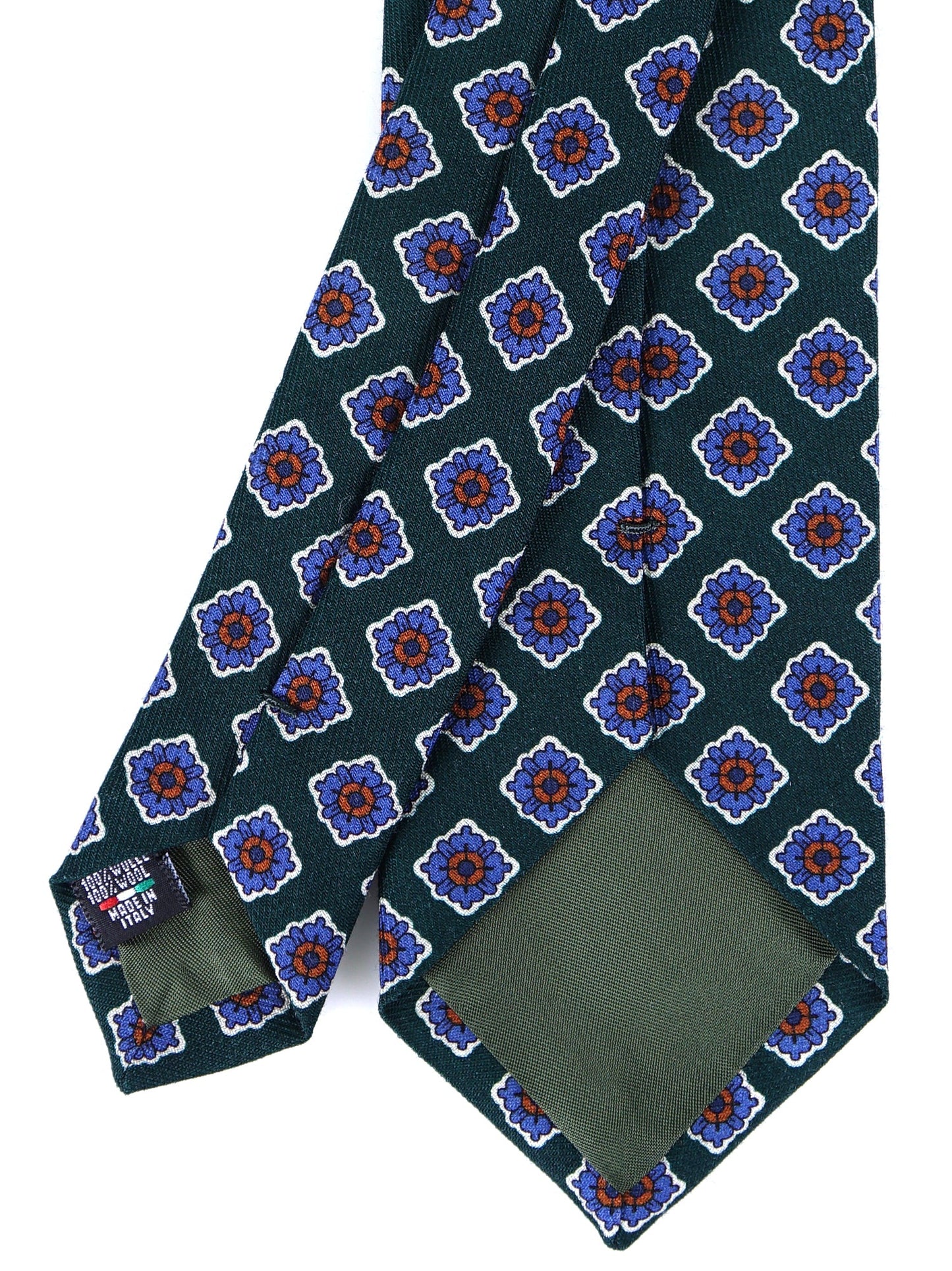 Forest Green 3-Fold GASTONE Tie in Printed English Challis Wool