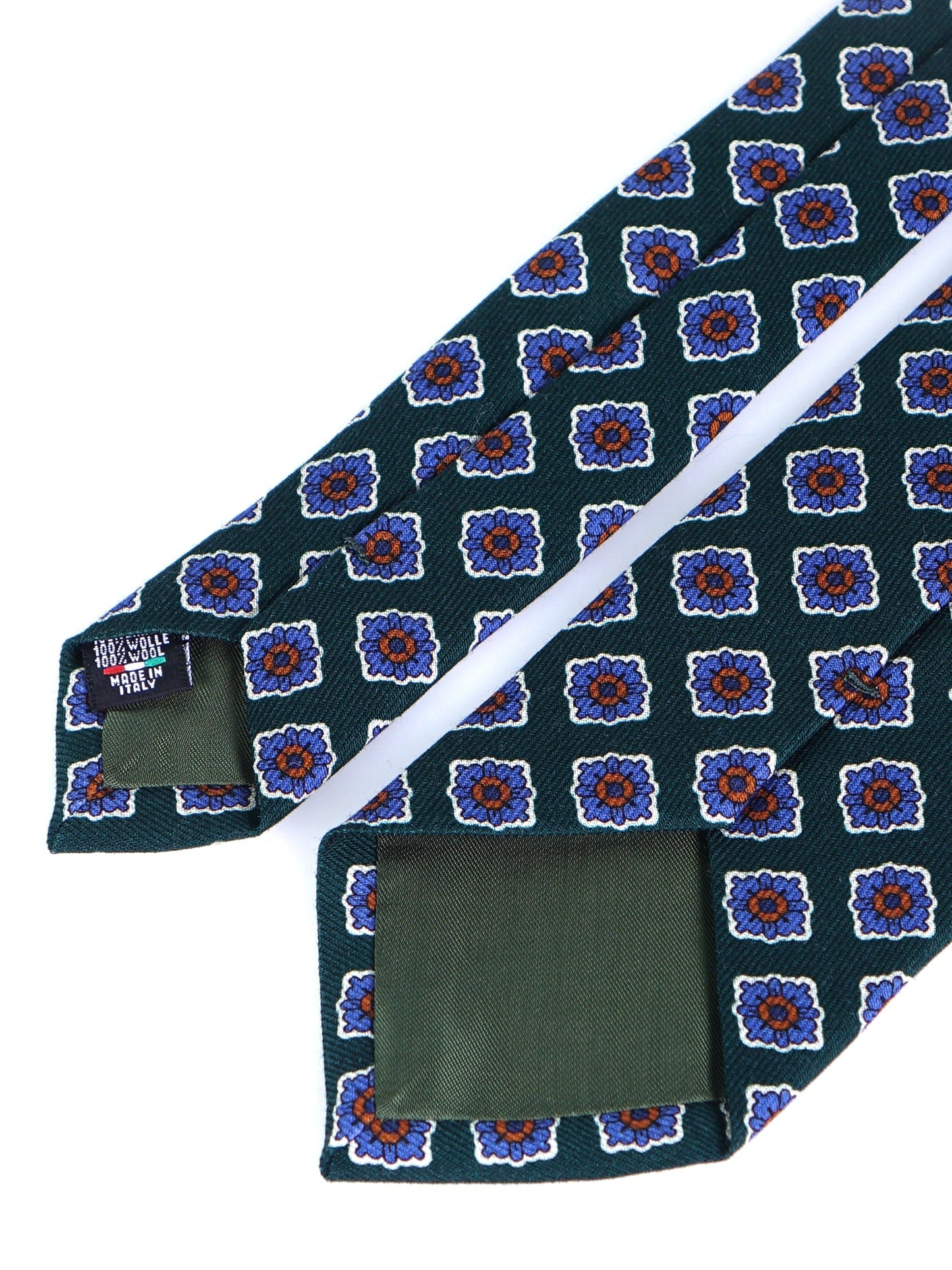 Forest Green 3-Fold GASTONE Tie in Printed English Challis Wool