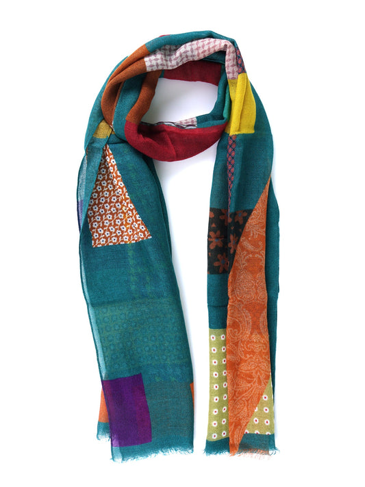GIULIA Green Scarf in pure printed wool